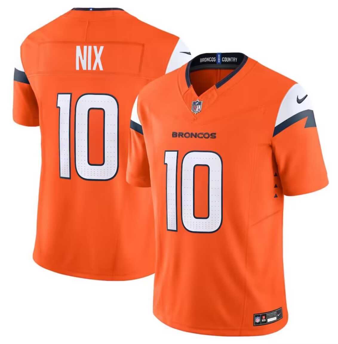 Men & Women & Youth Denver Broncos #10 Bo Nix Orange 2024 F.U.S.E. Vapor Limited Stitched Jersey->denver broncos->NFL Jersey